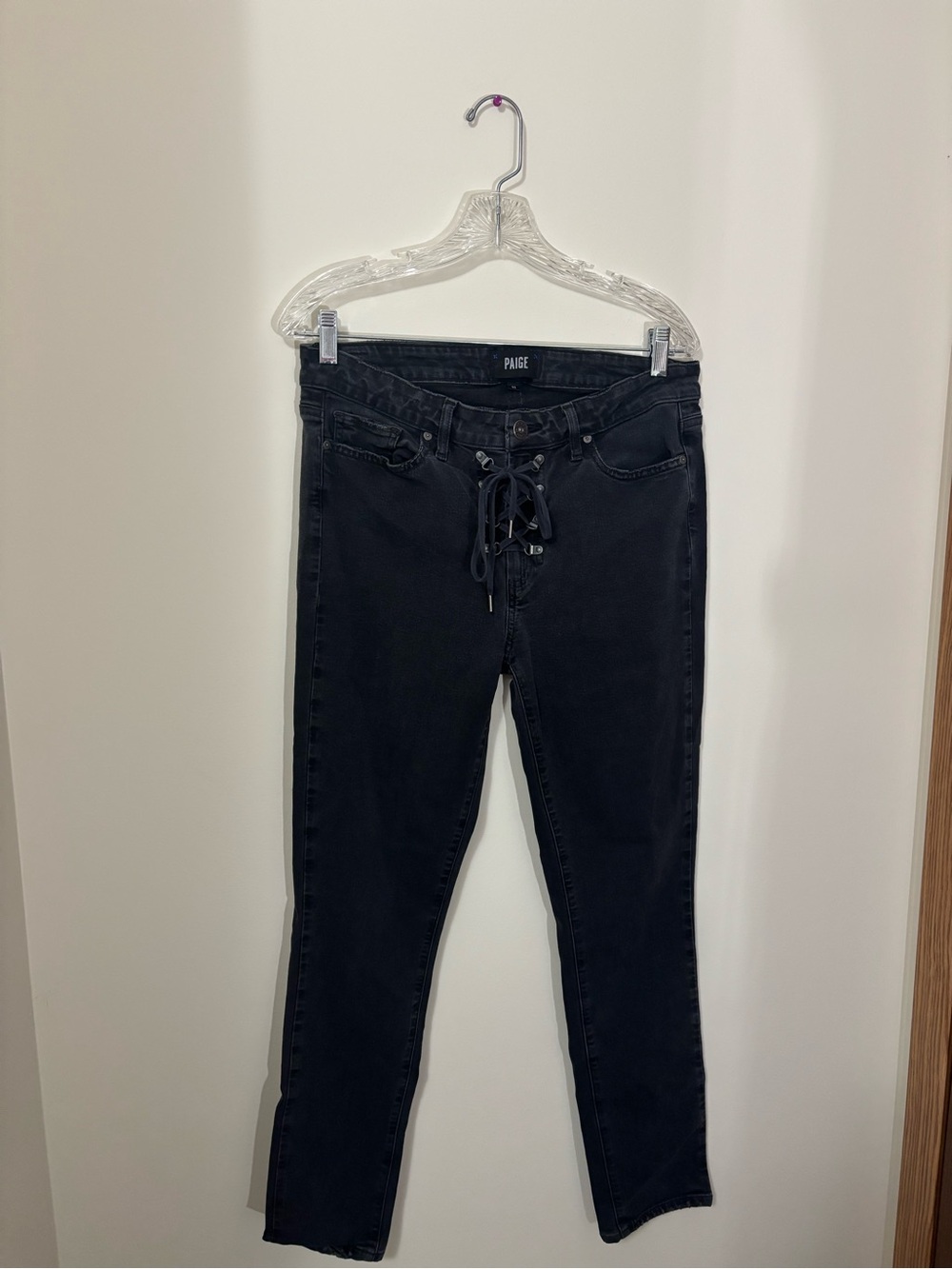 PAIGE Black Lace-Up Skinny Jeans